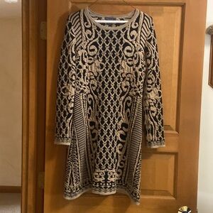 Elegant Black and Cream Patterned knit Dress By Garcia Size M
